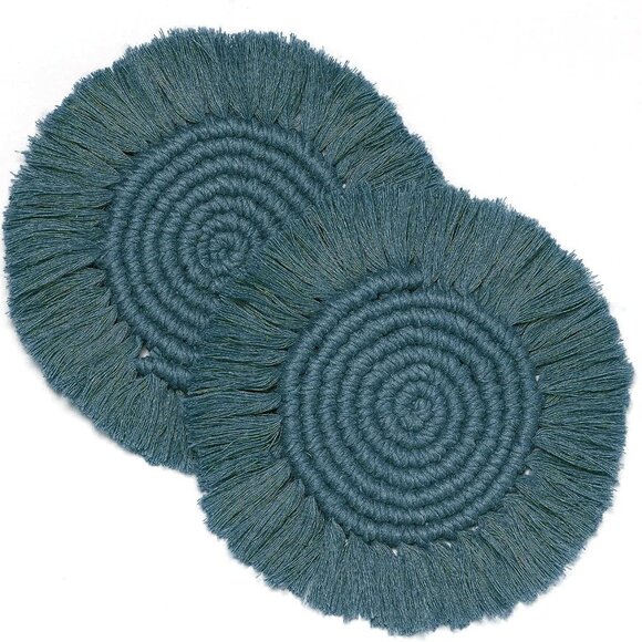 2 Pack Boho Macrame Coasters with Tassels - Table Decor, Bohemian Braided Coaste - Picture 1 of 5